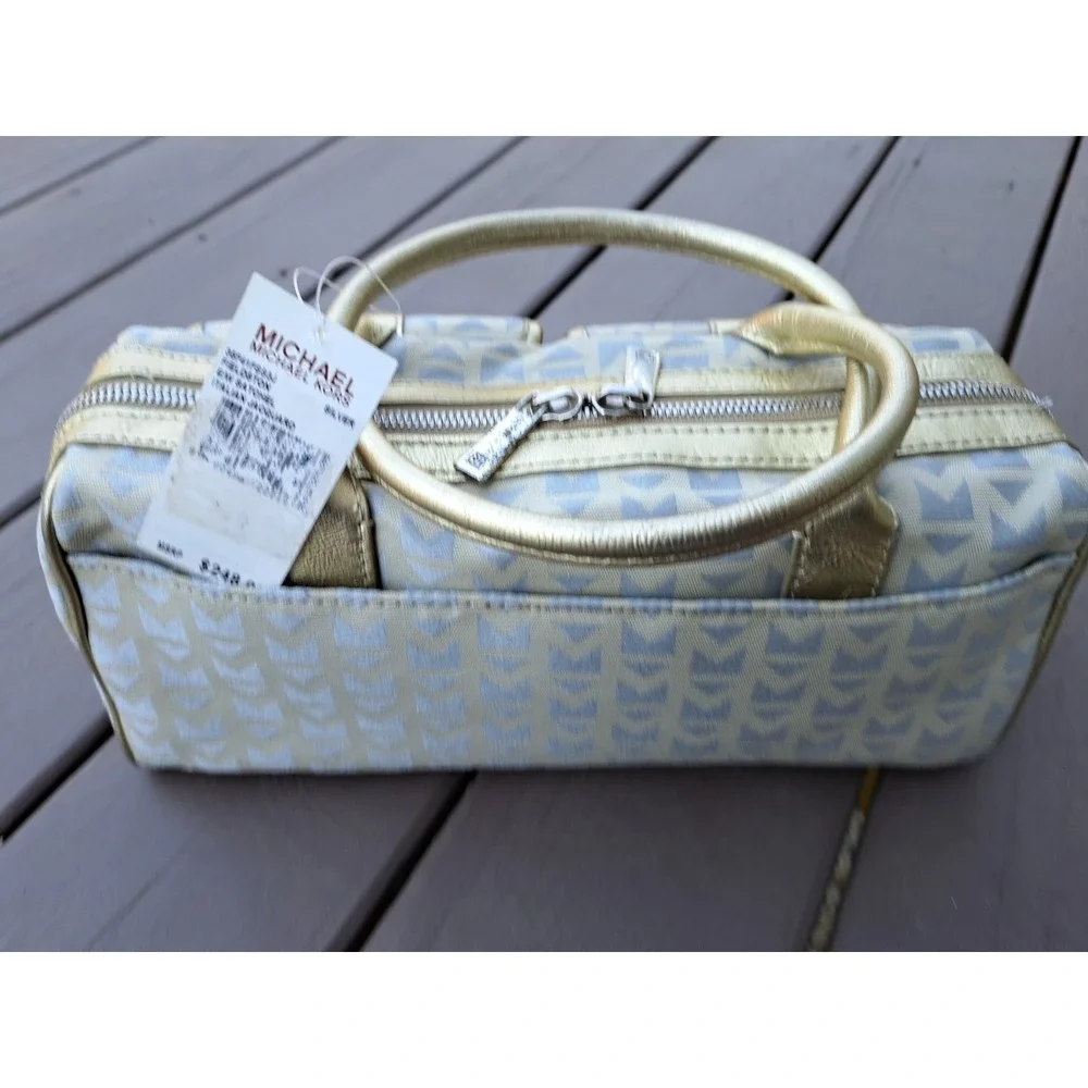 VTG Michael‎ Kors Italian Jacquard Gold Leather Trim Satchel Handbag Wallet NWT